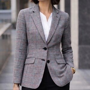 Talbots Blazer Women 10 Notch Lapel Aberdeen Jacket Single Vent Houndstooth EUC